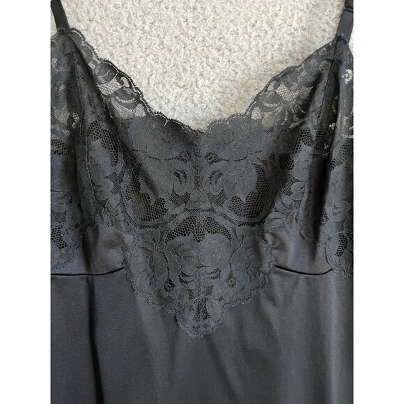 Vintage Satin Full Slip Knee Dress Small 36 Sheer Lace Black Lingerie Goth Sexy - Picture 4 of 16